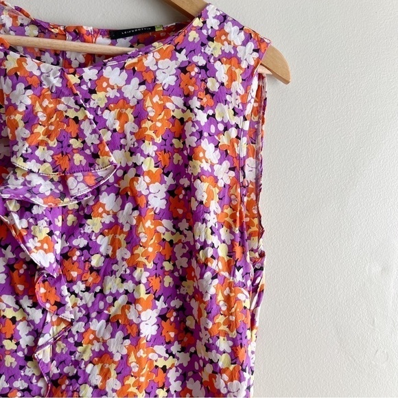 Anthropologie Leifsdottir Silk Ruffle Sleeveless Blouse Orange/Purple Florals, 8 - Picture 4 of 12